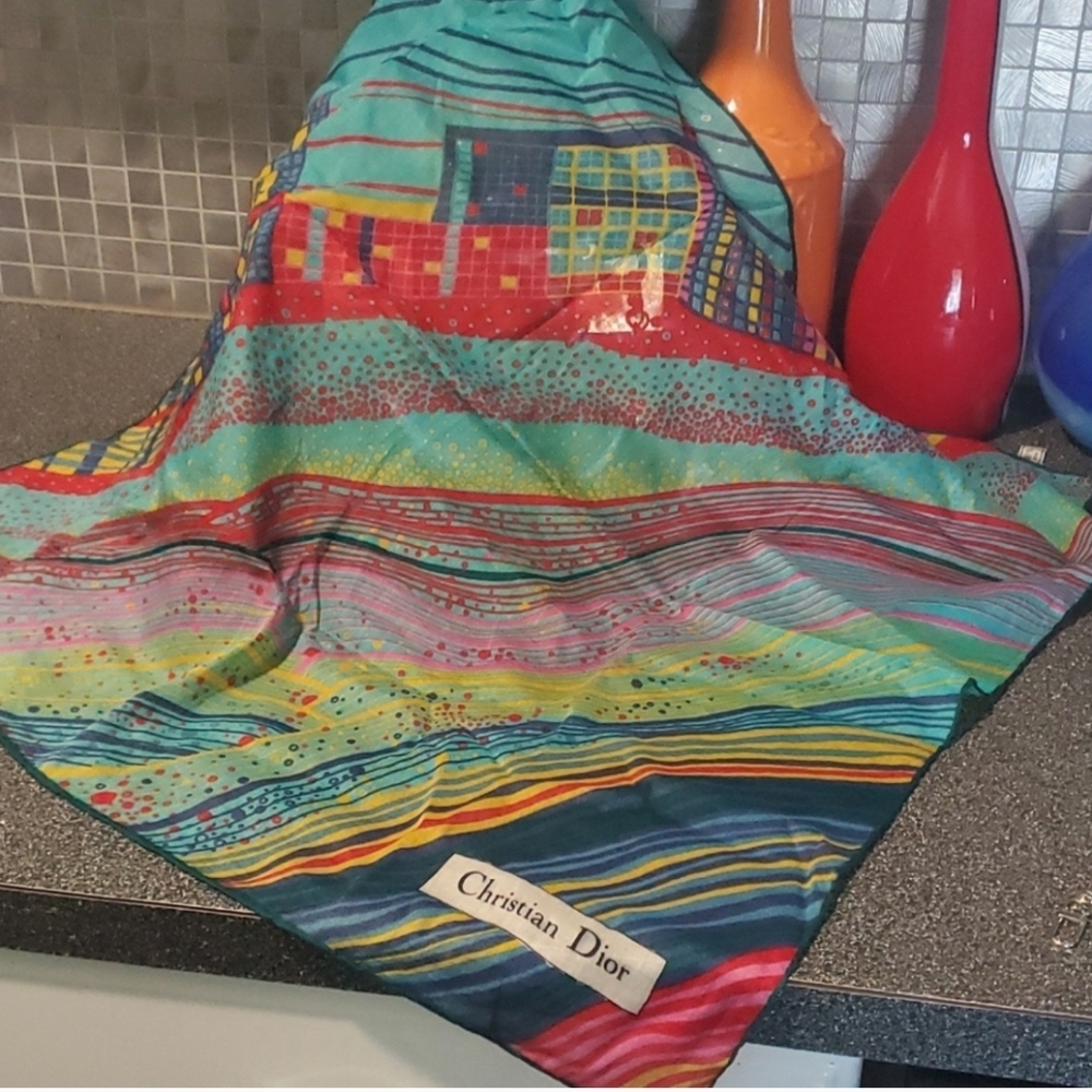 Dior Multi Color Scarf 25" X 26"